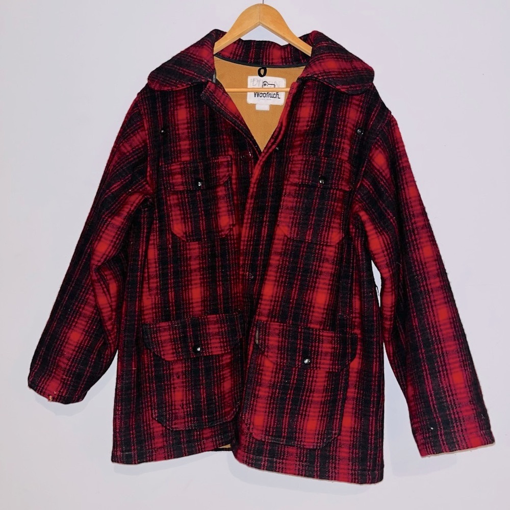 WOOLRICH Vintage Classic Red Plaid Wool Coat sz L - Picture 1 of 13
